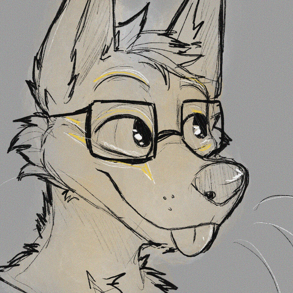 Sketch by Taladoge showing Camp the anubian jackal doing a cute blep.
